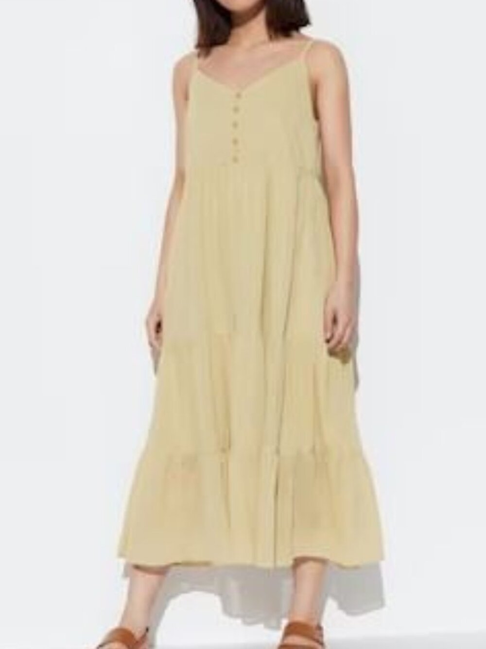 NWT Uniqlo Women's Crinkle Cotton Camisole Dress Beige Size S